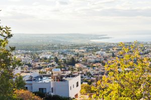 Cyprus island, top view. Houses roofs